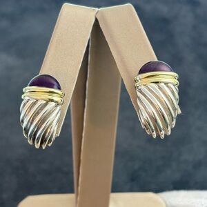 David Yurman 925 & 18k Gold Large Shrimp Cable Earrings with Amethyst 1"